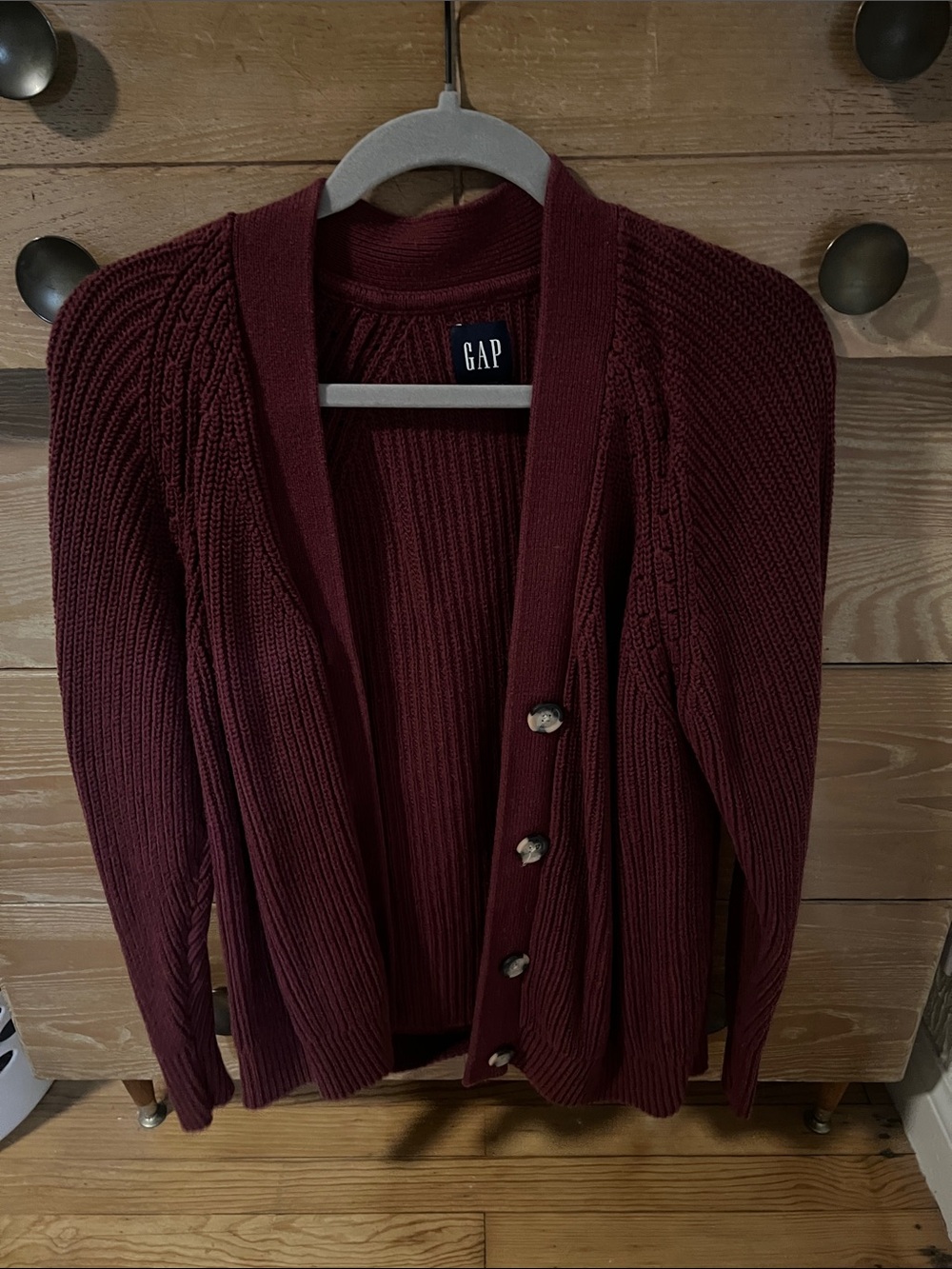 GAP Burgundy Ribbed Button-Front Cardigan